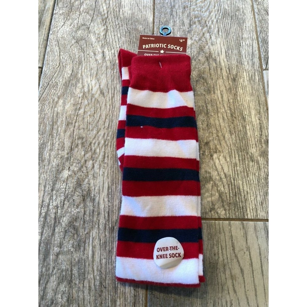 Joann Fabrics NWT Patriotic Over the Knee socks Striped USA Stretch size 4‎ - 10